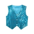 thumbnail image 1 of Rswnyirn Kids Boy Girl Glittery Sequined Vest Jazz Hip-hop Dance Waistcoat Jacket Costume Light Blue 9-10, 1 of 4
