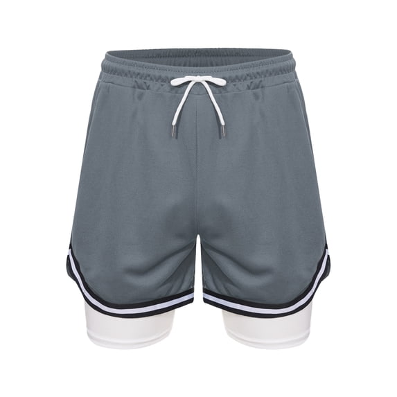 Rswnyirn Kids Boys 2 in 1 Running Athletic Shorts Mesh Quick Dry Sport Active Trunks Grey 10-11