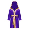 thumbnail image 1 of Rswnyirn Kids Boys Boxing Robe Hooded Satin Hoodie Halloween Cosplay Costume Purple 10, 1 of 5