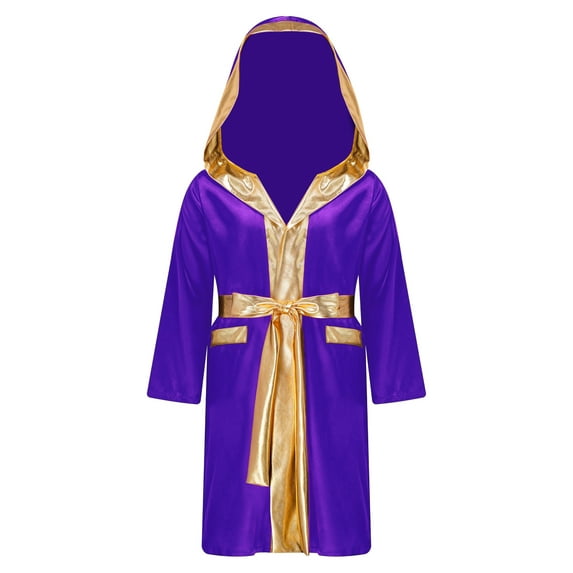 Rswnyirn Kids Boys Boxing Robe Hooded Satin Hoodie Halloween Cosplay Costume Purple 10