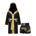 thumbnail image 1 of Rswnyirn Kids Boys Boxing Robes Costume Satin Hooded Boxing Robe with Belt and Muay Thai Shorts Set A Black 12, 1 of 5