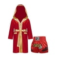 thumbnail image 1 of Rswnyirn Kids Boys Boxing Robes Costume Satin Hooded Boxing Robe with Belt and Muay Thai Shorts Set Burgundy 6, 1 of 5