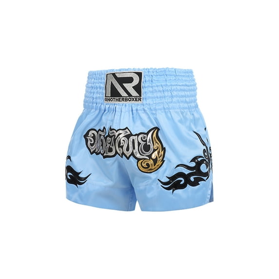 Rswnyirn Kids Boys Muay Thai Shorts MMA Kickboxing Shorts Boxing Trunks for Martial Arts Grappling A Light Blue 5-7