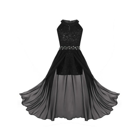 Rswnyirn Kids Floral Girls Dress Lace Maxi Dress Wedding Birthday Party Formal Dress Black 10