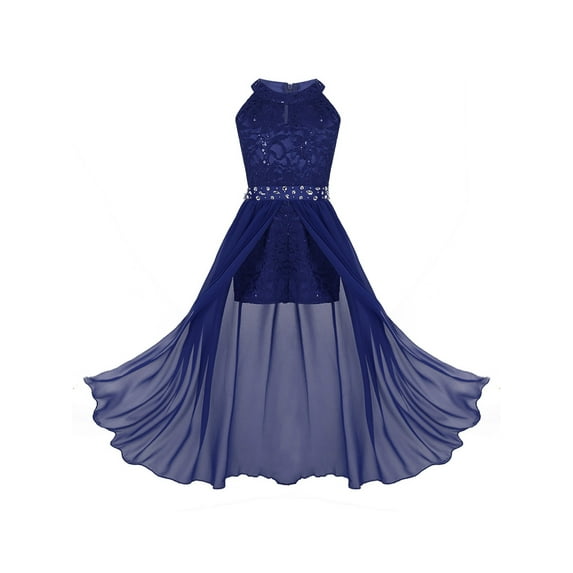 Rswnyirn Kids Floral Girls Dress Lace Maxi Dress Wedding Birthday Party Formal Dress Blue 12