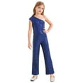 thumbnail image 1 of Rswnyirn Kids Flower Girls Allover Sequins Jumpsuit One Shoulder Sleeveless Wide Leg Romper Navy Blue 12, 1 of 7