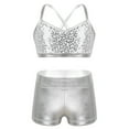 thumbnail image 1 of Rswnyirn Kids Girls' 2-Pieces Gymnastics Dancing Crop Top with Shorts Set Dancewear Silver 5-6, 1 of 7