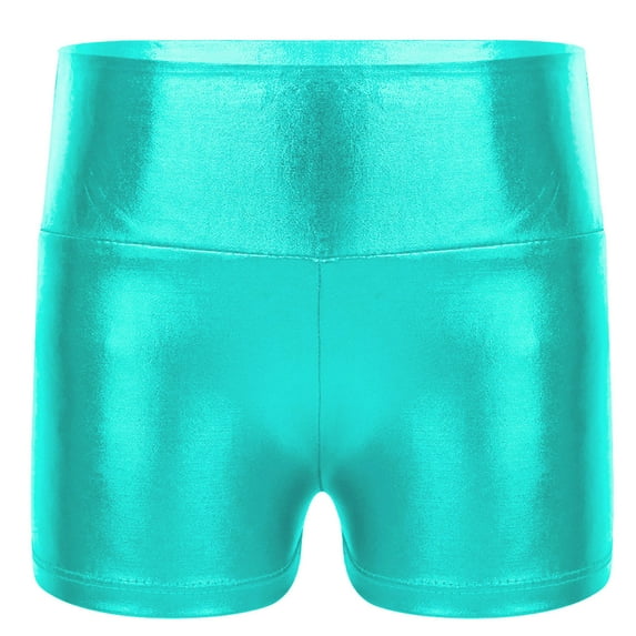 Rswnyirn Kids Girls Boys Metallic High Waist Ballet Jazz Dance Gymnastic Booty Shorts Blue Green 16
