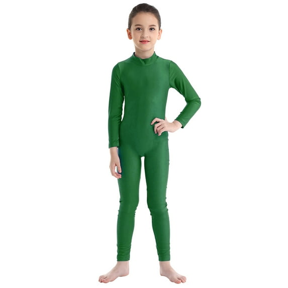 Rswnyirn Kids Girls Boys One Piece Gymnastics Full Body Bodysuit Long Sleeve Ballet Dance Jumpsuit Green 13-14