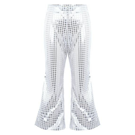 Rswnyirn Kids Girls Boys Sequin Hip Hop Jazz Dance Pants Bell Bottom Flare Pants Elastic Waist Stage Silver 180