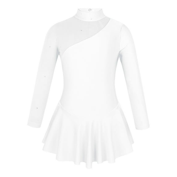Rswnyirn Kids Girls Figure Skating Dress Long Sleeve Ballet Dance Gymnastics Leotard White 4