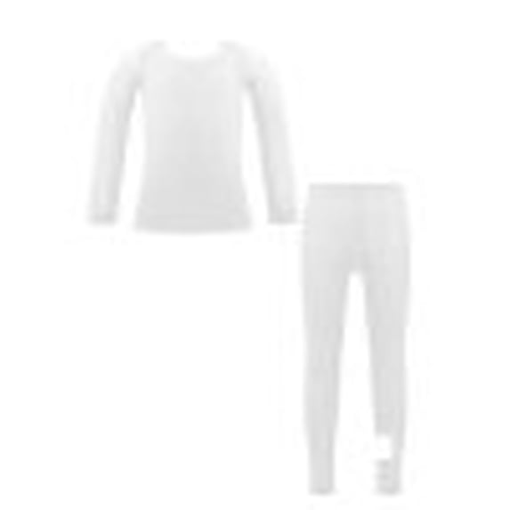 Rswnyirn Kids Girls Fleece Lined Thermal Underwear Long John Set Ballet Dance Undergarments White 8