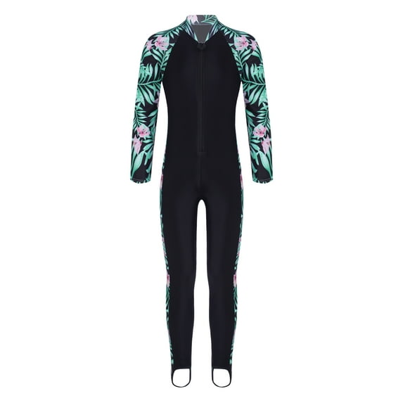Rswnyirn Kids Girls Full Cover Wetsuit Sun Protection Rash Guard Swimsuit Lily Pink 9-10