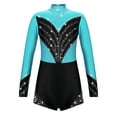 thumbnail image 1 of Rswnyirn Kids Girls Long Sleeve Shiny Diamond Gymnastics Leotard Ballet Dance Biketard Short Unitard Blue Green 12, 1 of 5
