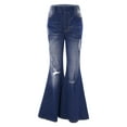 thumbnail image 1 of Rswnyirn Kids Girls Ripped Ruffle Flare Jeans Denim Bell-Bottom Long Pants Skinny Washed Wide Leg Dark Blue 12, 1 of 7