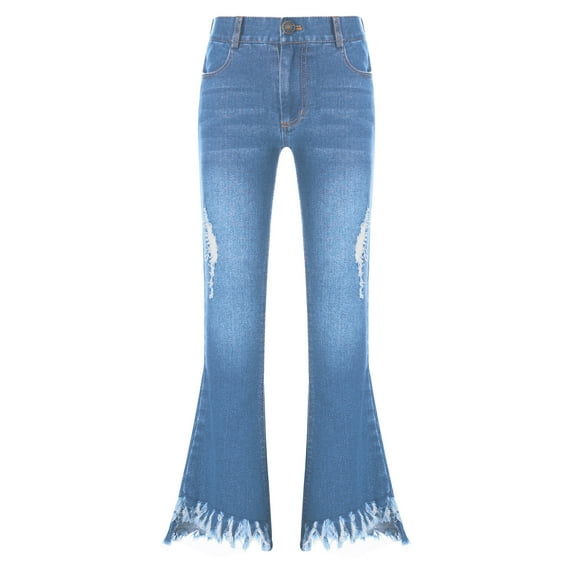 Rswnyirn Kids Girls Ripped Tassel Bell Bottom Jeans Wide Leg Distressed Denim Pants Flare Denim Light Blue 8