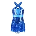 thumbnail image 1 of Rswnyirn Kids Girls Sequined Latin Dance Tassel Dress Ballroom Samba Rumba Jazz Dance Costume Blue 16, 1 of 5