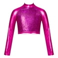 thumbnail image 1 of Rswnyirn Kids Girls Sequins Shiny Crop Top Long Sleeve Mock Neck Athletic Shirts Jazz Hip-hop Dance Hot Pink 10, 1 of 6