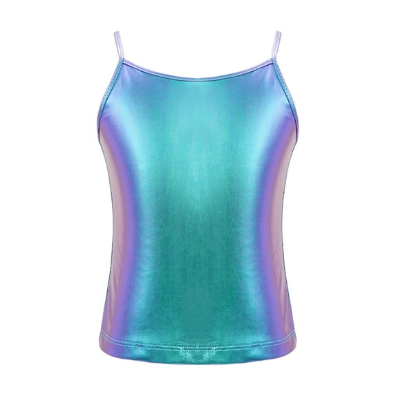 Rswnyirn Kids Girls Shiny Crop Top Ballet Latin Belly Dance Cami Tank Top Performance Costume Colorful 14
