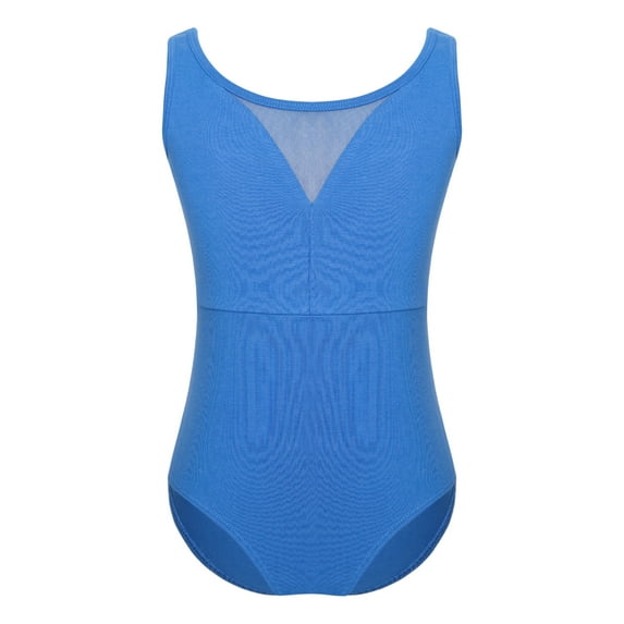 Rswnyirn Kids Girls Sleeveless Gymnastics Leotard Sheer Mesh Ballet Dance Bodysuit Dancewear Blue 7-8