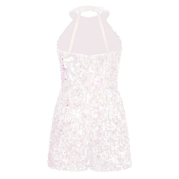 Rswnyirn Kids Girls Sleeveless Short Jumpsuit Sequins Pageant Romper Halter Neck Formal Suit Dance Pink 12