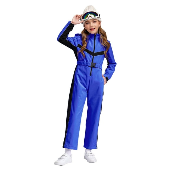 Rswnyirn Kids Girls Snowsuit One Piece Waterproof Ski Suits Warm Skiing Snowboarding Jumpsuit with Belt Blue 8