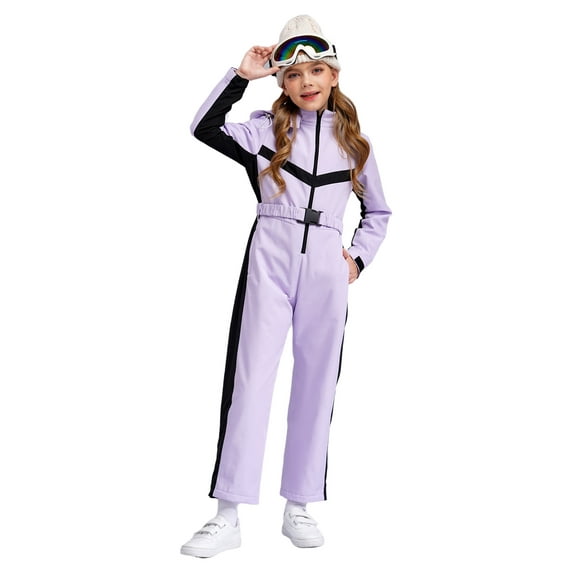 Rswnyirn Kids Girls Snowsuit One Piece Waterproof Ski Suits Warm Skiing Snowboarding Jumpsuit with Belt Purple 6