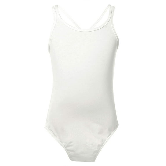 Rswnyirn Kids Girls Spaghetti Straps Ballet Dance Leotard Criss Cross Camisole Bodysuit Ivory 3-4