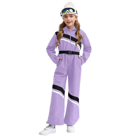 Rswnyirn Kids Snowsuits Girls Ski Suits Jackets Jumpsuits Waterproof Skiing Snowboarding Jumpsuits Light Purple 16