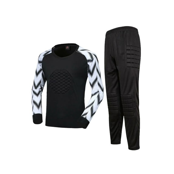 Rswnyirn Men Football Goalkeeper Uniform Padded Long Sleeve Soccer Jersey Shirt with Pants Black 3XL