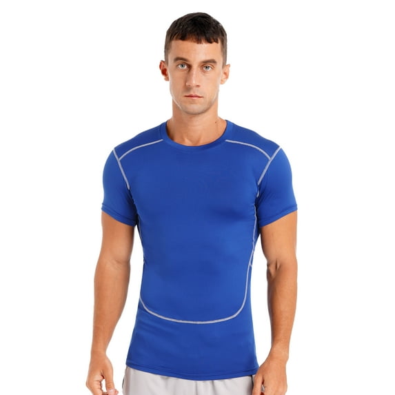 Rswnyirn Men Short Sleeve Rash Guard Swim Shirts UV Sun Protection Surfing Costume Compression Tops Blue M