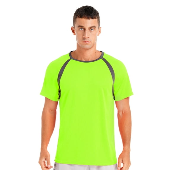 Rswnyirn Men's UPF 50+ Short-Sleeve Swim Shirt UV Sun Protection Rash Guard Shirt Fluorescent Green XXL