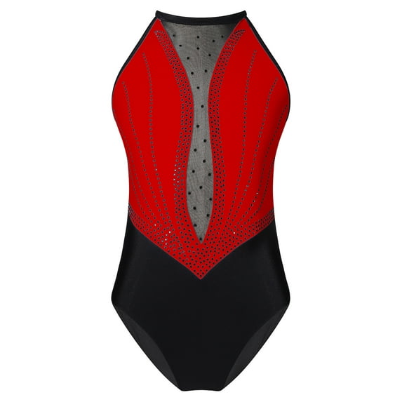 Rswnyirn Toddlers Girls Ballet Dance One Piece Outfit Athletic Bodysuit Shiny Rhinestone Gymnastics Red 6