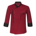 thumbnail image 1 of Rswnyirn Unisex Men's Chef Jackets Contrast Long Sleeve Classic Chef Coat Waiter Work Wear Uniforms Burgundy XL, 1 of 7