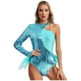 thumbnail image 1 of Rswnyirn Women Asymmetrical Latin Dance Leotard Sequins Long Sleeve Gymnastics Bodysuit Unitard Jazz Dance Tops Blue S, 1 of 6