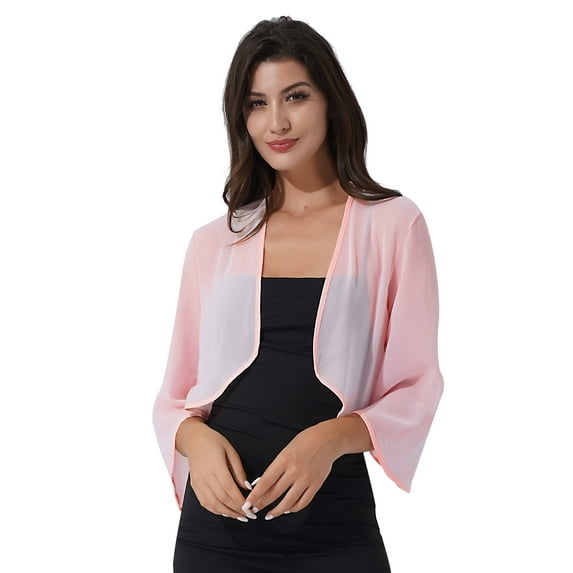 Rswnyirn Women Elegant 3/4 Sleeve Bolero Shrug Lightweight Solid Cropped Open Front Cardigan Shawl Pink XL