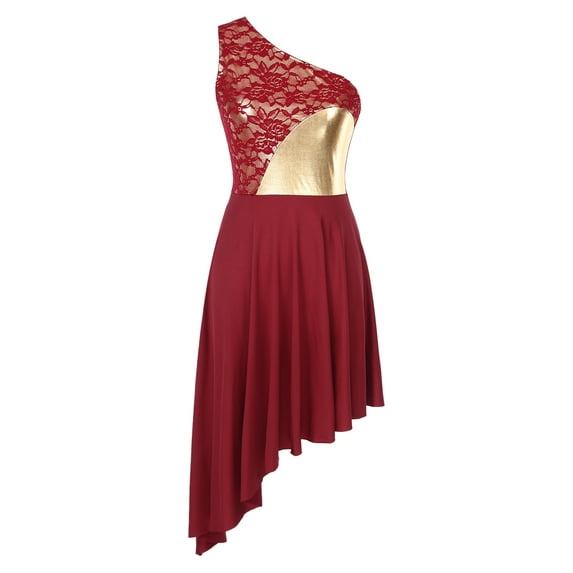 Rswnyirn Women Sleeveless Praise Dancewear One Shoulder Praise Liturgical Worship Dance Tunic Overlay Burgundy XXL