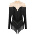 thumbnail image 1 of Rswnyirn Women Tassel Latin Dance Leotard Long Sleeve Shiny Fringe Tango Salsa Cha-Cha Bodysuit Black M, 1 of 5