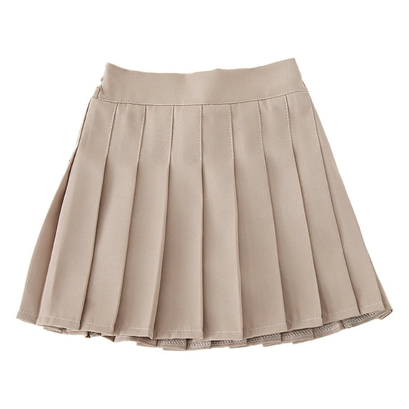 Rswnyirn Youth Girls High Waist Classic Pleated Skirts School Mini A-line Skirt Flared Skater Uniform Khaki 160