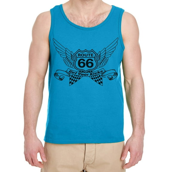 Rt 66 Sign Biker Nostaglia USA Tank Tops Mens Graphic Tees Sleeveless Shirts