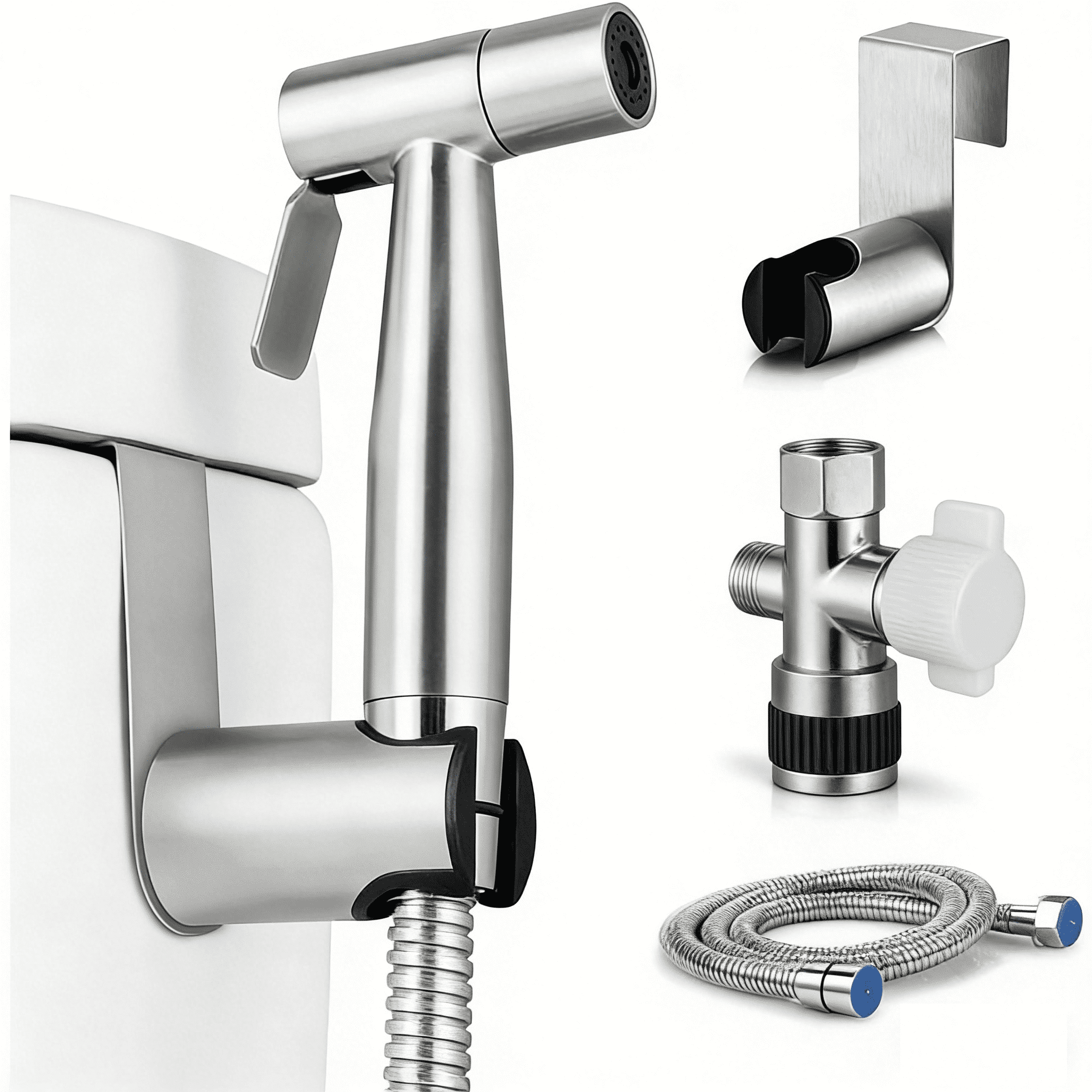 Rtbhaful Handheld Bidet Attachment for Toilet, Stainless Steel Brushed Nickel Rtbhaful Bidet Sprayer for Toilet-Adjustable Water Pressure Control with Bidet Hose for Feminine Wash