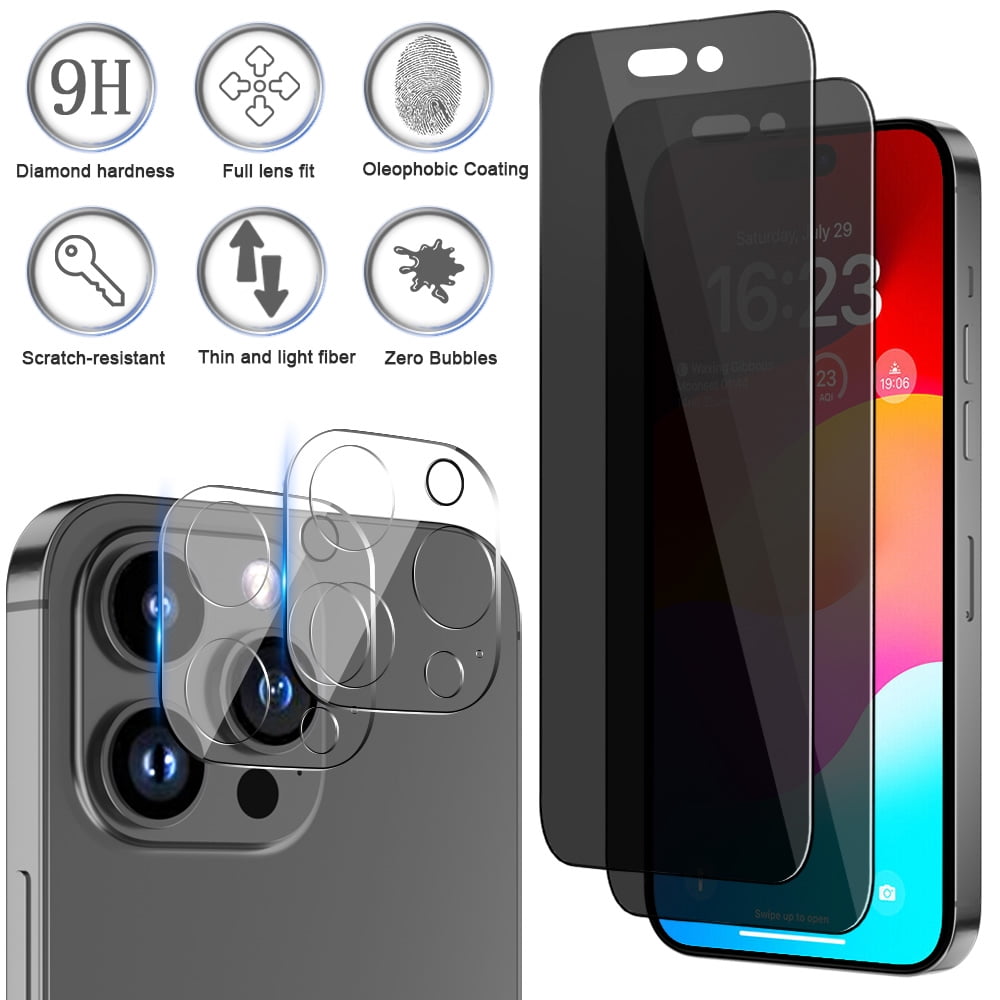 Rtmgob 2+2 Pack for iPhone 15 Pro Max Privacy Screen Protector & Camera