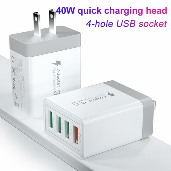 Rtmgob Phone Charger, 40W 3.0 Fast Charger, USB Wall Charger Adapter, 4-Muti Port USB Plug Power Adapter for iPhone, Android