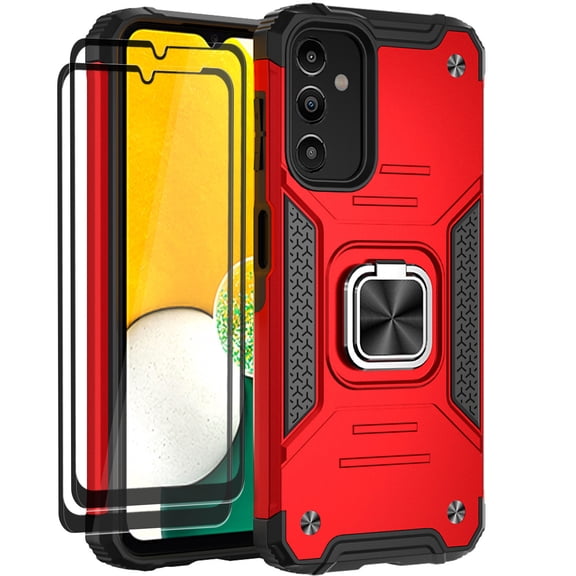 Rtmgob Samsung Galaxy A54 Phone Case Screen Protector Pack, Tempered Screen Protector Phone Case with Metal Ring Stand for Galaxy A54, Red