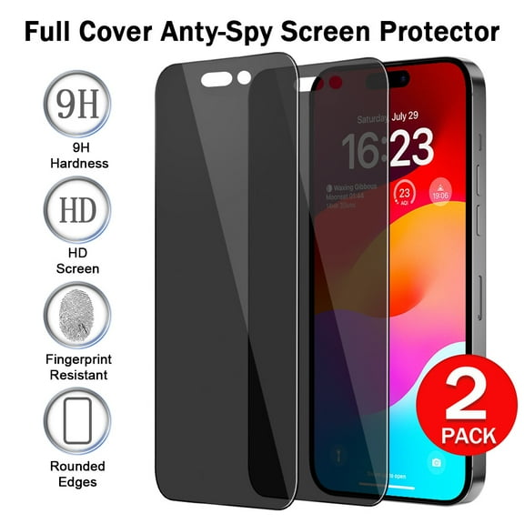 Rtmgob for iPhone 15 Pro Privacy Screen Protector, Full Coverage Anti-Spy Tempered Glass Film 9H Hardness Edge Protection Case-friendly