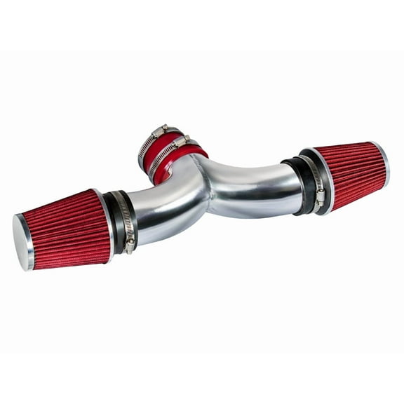 Rtunes Racing Short Ram Air Intake Kit + Filter Combo RED Compatible For 05-10 Jeep Grand Cherokee V8 / 06-10 Jeep Commander V8 / 06-10 Grand Cherokee 6.1L SRT8 V8 with DUAL filters