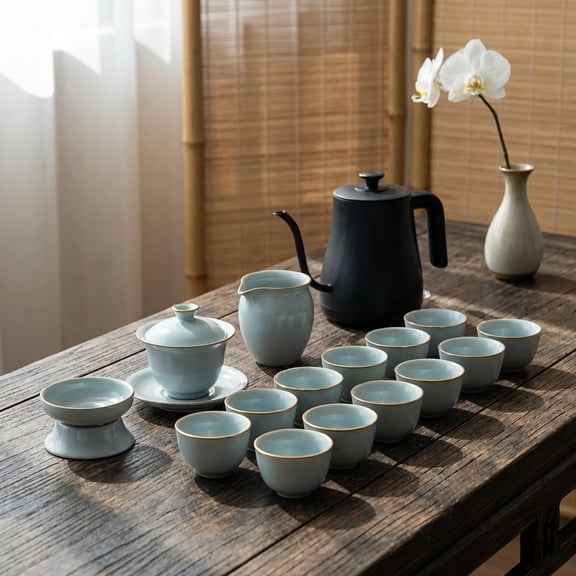 Ru Kiln Style Celadon Kung Fu Tea Set | Traditional Chinese Ceramic Teaware | Ideal for Home Tea Ceremony & Gifting