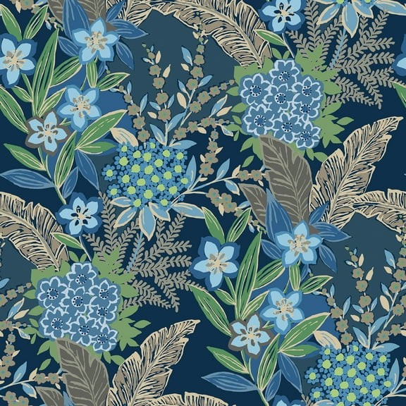 RuPaul RuJardin Azure Blue Peel and Stick Wallpaper, 216-in by 20.50-in, 30.8 sq. ft.