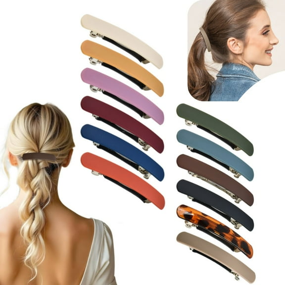 RuWeoMaa 12 PCS Flat Hair Clips,French Flat Claw Clips,Curved Lay Down Round Flat Clips for Women Girls,Strong Hold Hair Barrettes for Thick Thin Hair