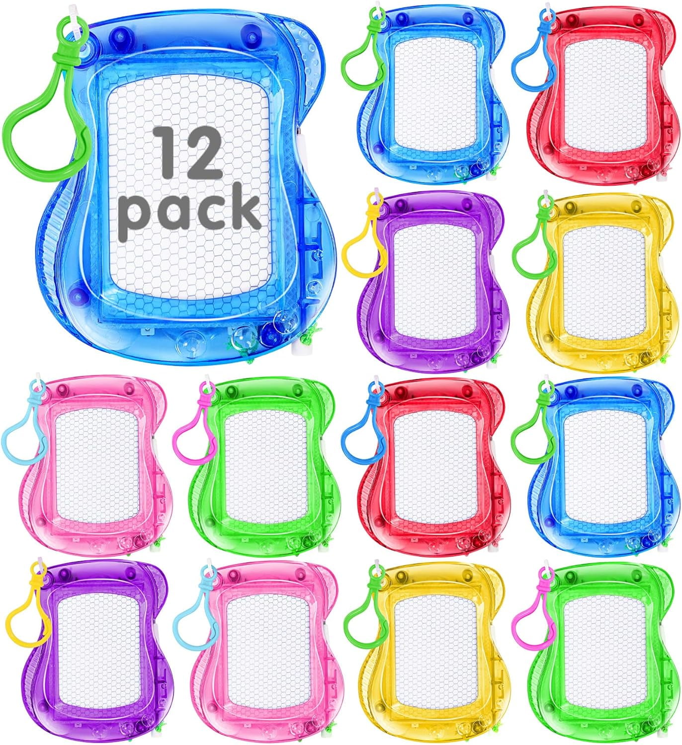 RuWeoMaa 12pcs Mini Magnetic Drawing Boards with Keychain - Erasable Doodle & Sketch Pads for Youngsters, Ideal for Backpacks,Party Favors & Goodie Bag Fillers,Assorted Colors, Perfect Gifts for Kids